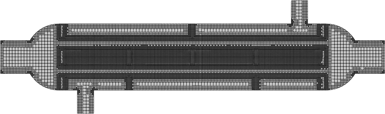 Fig. 11 — Computational mesh for the shell-and-tube heat exchanger simulation.